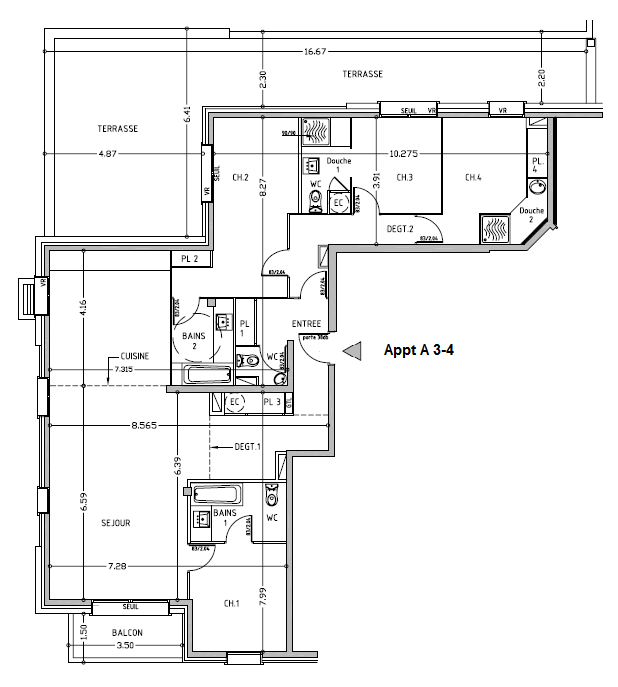 Description : Plan appartement A 3-4